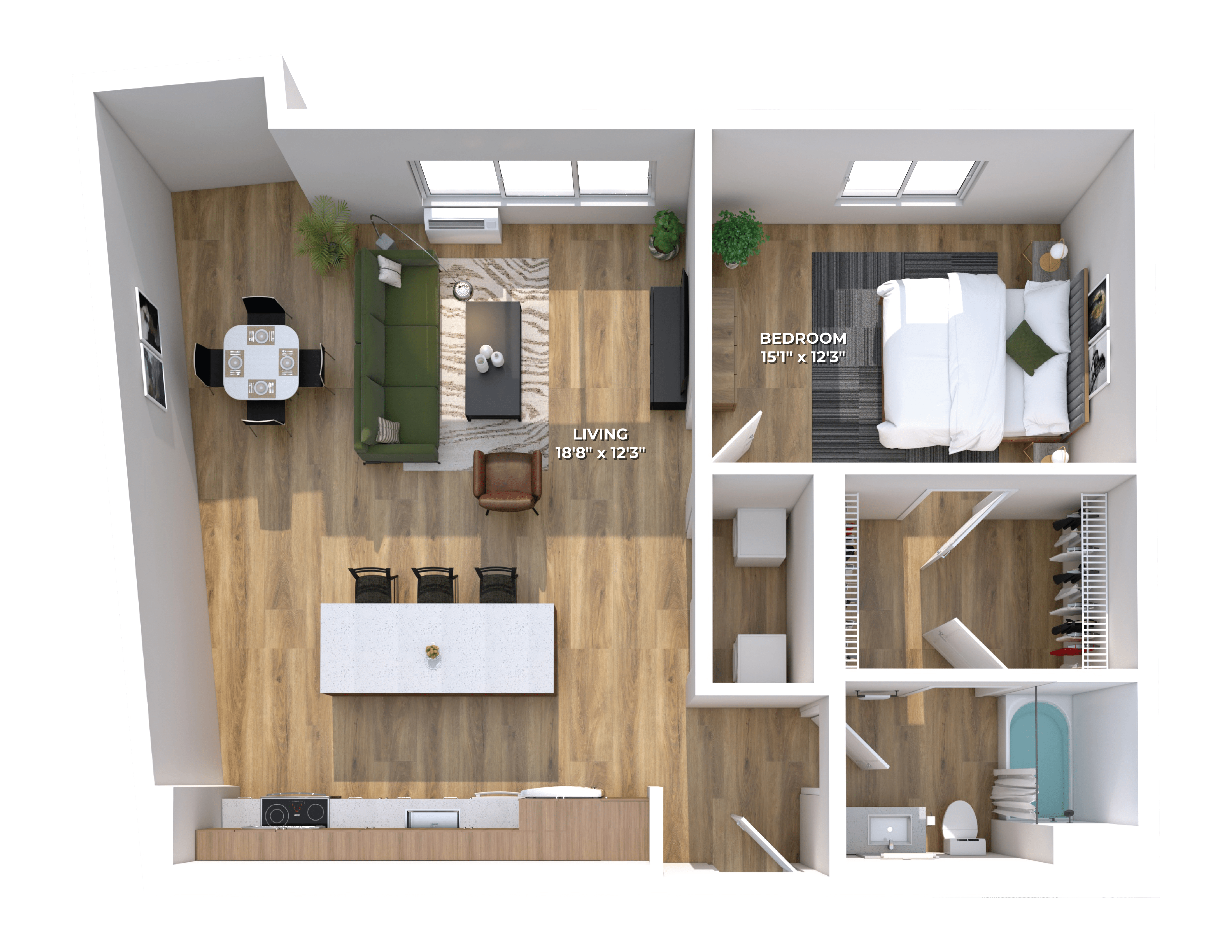 Floor plan layout diagram for One Bedroom B3